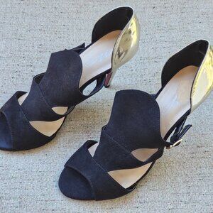 Midnight Velvet Ladies Sandal Heels Women  Black Silver Open Toe Shoes Size 9M